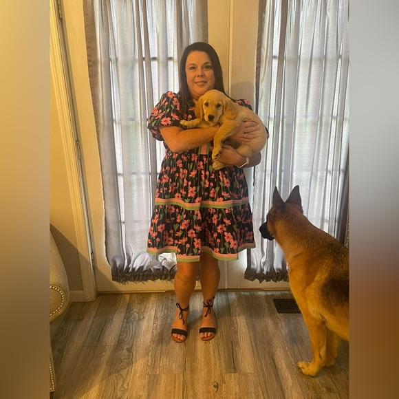 Boutique brand Entro…Black/Pink/Green Floral Puff Sleeve Dress…Size Large - Picture 8 of 8